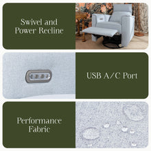 M17186PCET,Namesake,Willa Plus Power Glider Recliner w/ Power Headrest in Performance Blue Chambray Eco-Twill