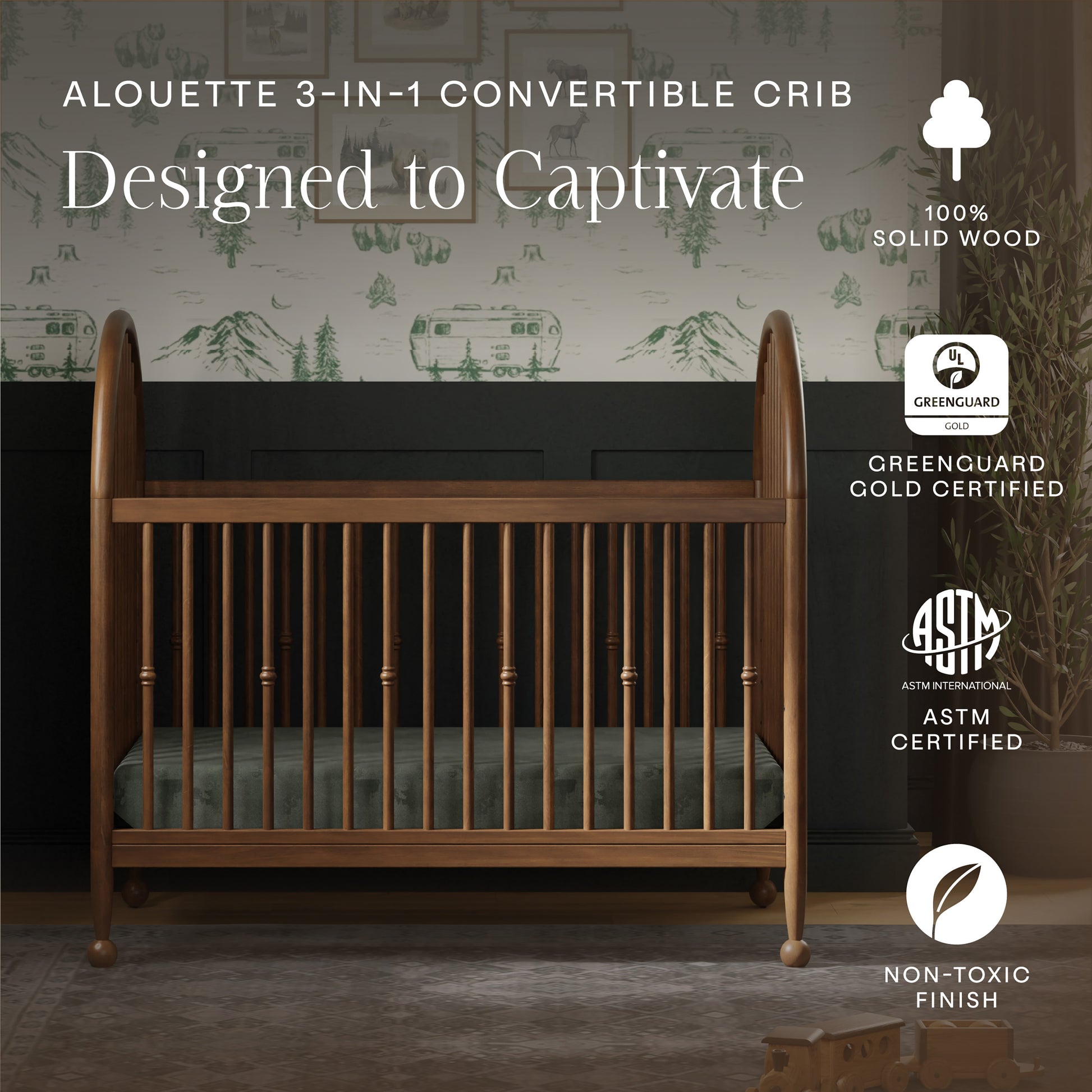 M31401NL,Namesake,Alouette 3-in-1 Convertible Spindle Crib in Natural Walnut