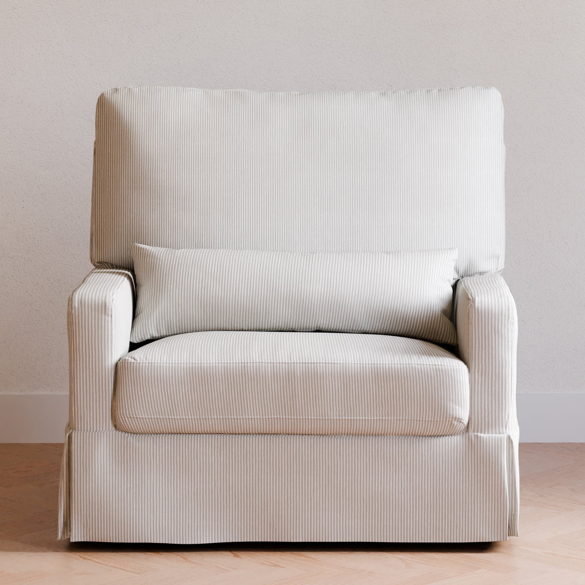 M21797FCS,Namesake,Crawford Chair and a Half Pillowback Swivel Glider in Fog Chatham Stripe Performance Eco-Weave