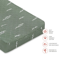 T27137,Babyletto,Ocean Waves Quilted Muslin Changing Pad Cover in GOTS Certified Organic Cotton