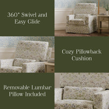 M21787TTFT,Namesake,Crawford Pillowback Comfort Swivel Glider in Strawberry Thief in Fig & Thyme