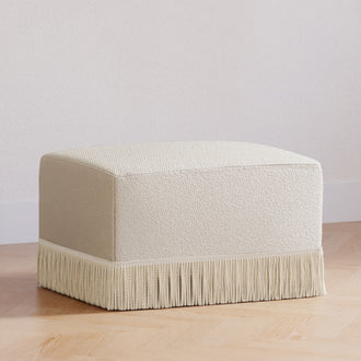 M21785WBIF,Namesake,Crawford Gliding Ottoman in Ivory Boucle with Ivory Tassel Fringe