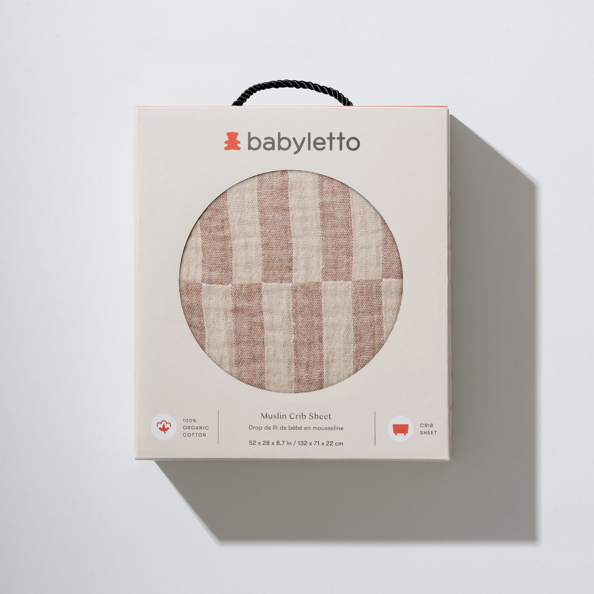 T30635,Babyletto,Cocoa Stripe Muslin Crib Sheet in GOTS Certified Organic Cotton