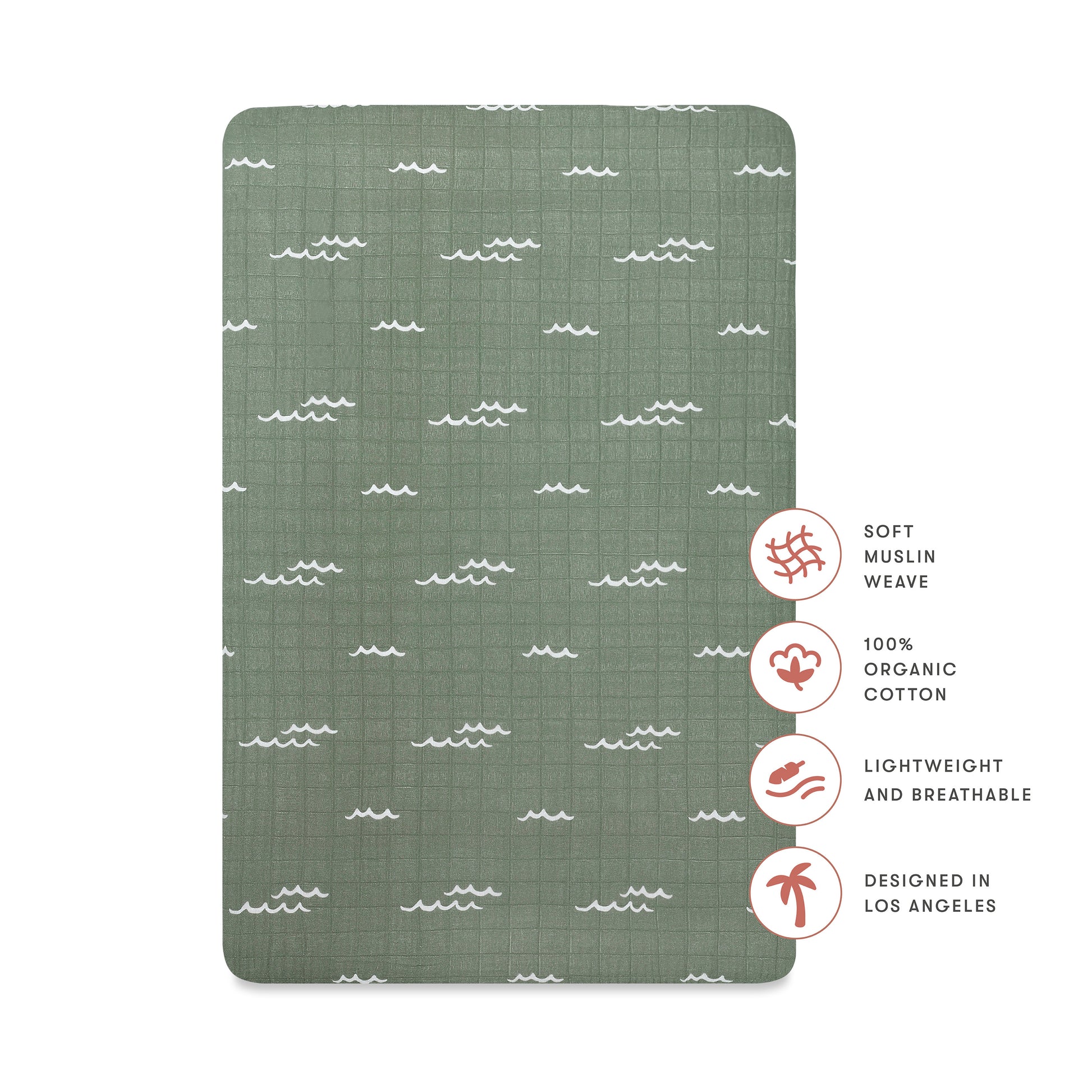 T27136,Babyletto,Ocean Waves Muslin Mini Crib Sheet in GOTS Certified Organic Cotton