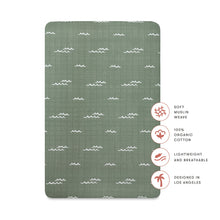 T27136,Babyletto,Ocean Waves Muslin Mini Crib Sheet in GOTS Certified Organic Cotton