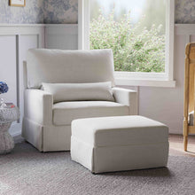 M21797FCS,Namesake,Crawford Chair and a Half Pillowback Swivel Glider in Fog Chatham Stripe Performance Eco-Weave