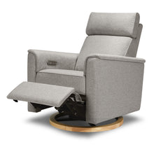 B17186PGEWLB,Monogram by Namesake,Willa Plus Power Glider Recliner w/ Power Headrest in Performance Grey Eco-Weave w/Light Wood Base