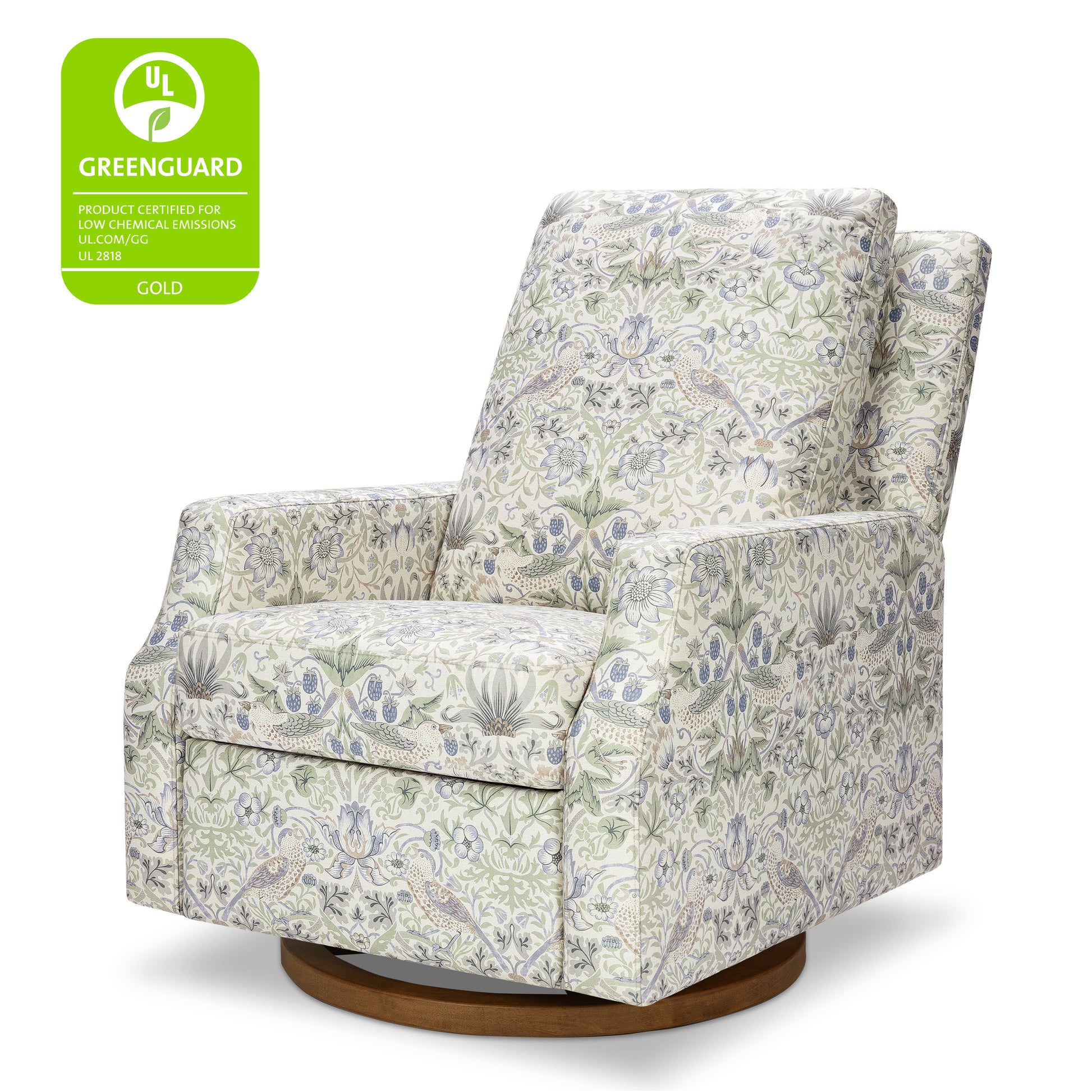 M22287TTFTDB,Namesake,Crewe Recliner and Swivel Glider in Strawberry Thief in Fig &Thyme w/Dark Wood Base