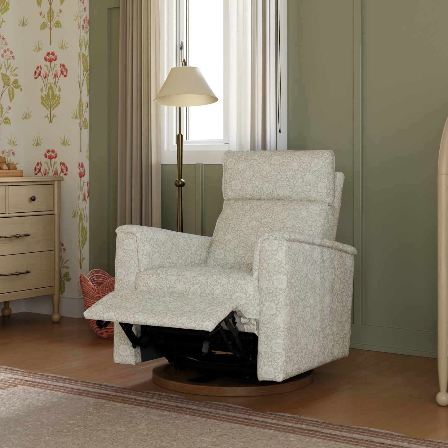 M17186MADB,Namesake,Willa Plus Power Glider Recliner w/ Power Headrest in Mallow in Ash w/ Dark Wood Base