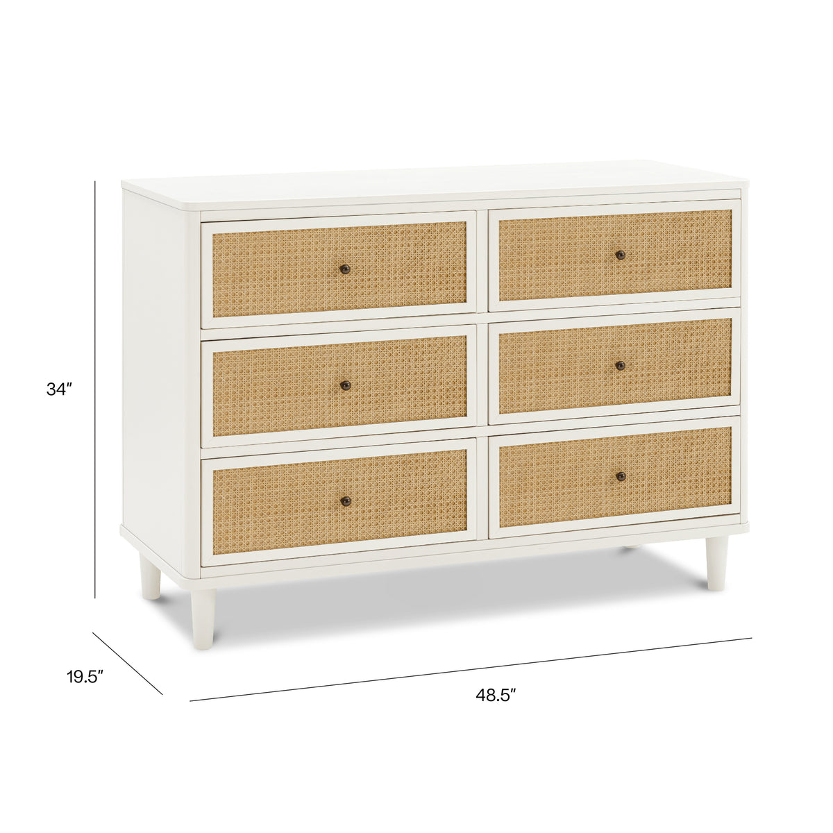 Marin with Cane 6 Drawer Assembled Dresser (49") - dimensions