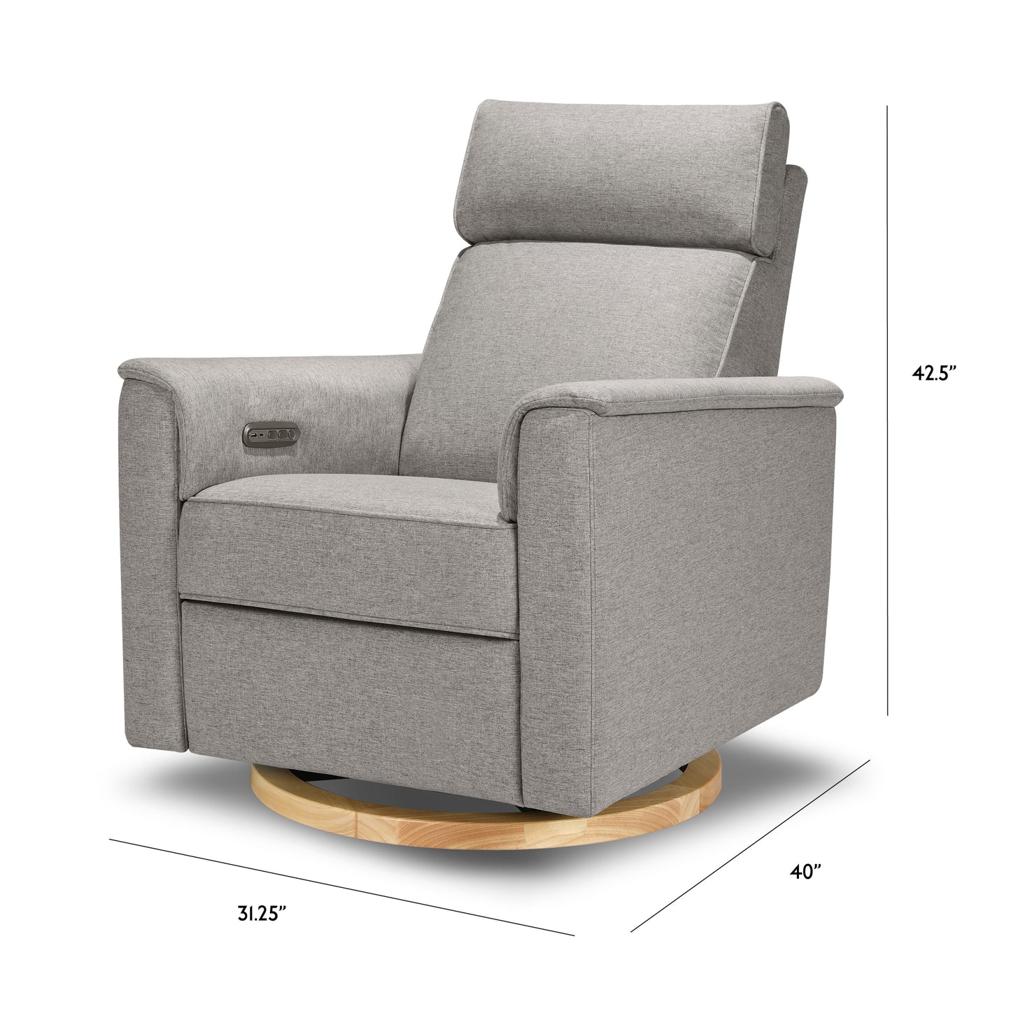 B17186PGEWLB,Monogram by Namesake,Willa Plus Power Glider Recliner w/ Power Headrest in Performance Grey Eco-Weave w/Light Wood Base