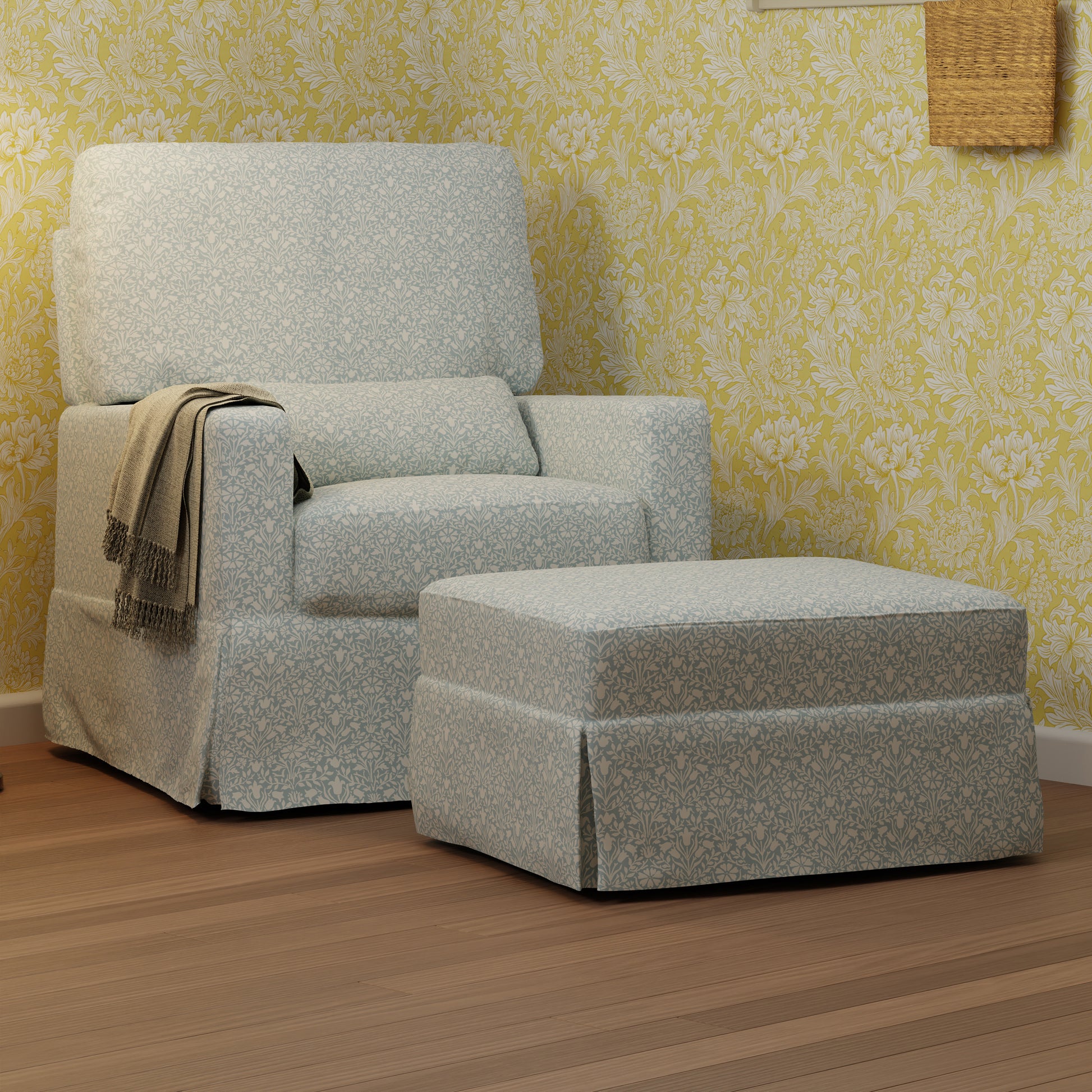 M21785BPB,Namesake,Crawford Gliding Ottoman in Bellflowers in Powdered Blue