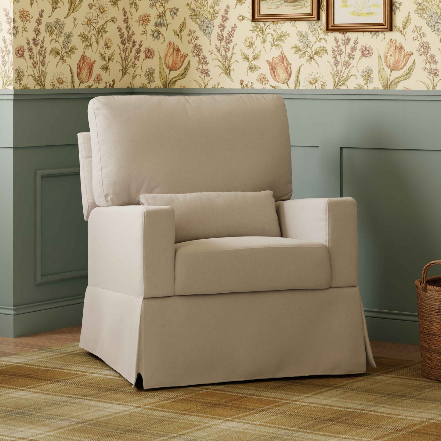Crawford Pillowback Comfort Swivel Glider in Eco-Performance Fabric | Water Repellent & Stain Resistant