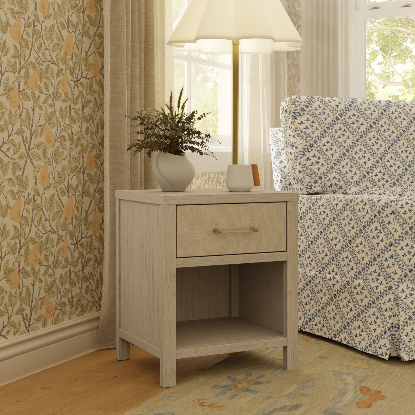M24860WDFPEW,Namesake,Eloise Nightstand  Assembled in White Driftwood and Performance Pearl Eco-Weave