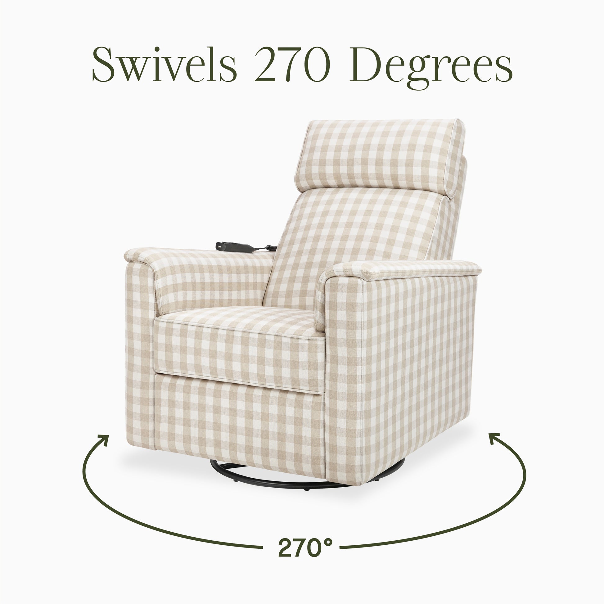 M17183TGH,Namesake,Willa Deluxe Power Glider Recliner w/Heat&Massage in Tan Gingham