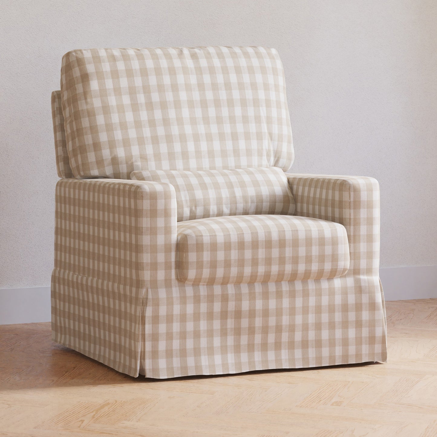 M21787TGH,Namesake,Crawford Pillowback Comfort Swivel Glider in Tan Gingham