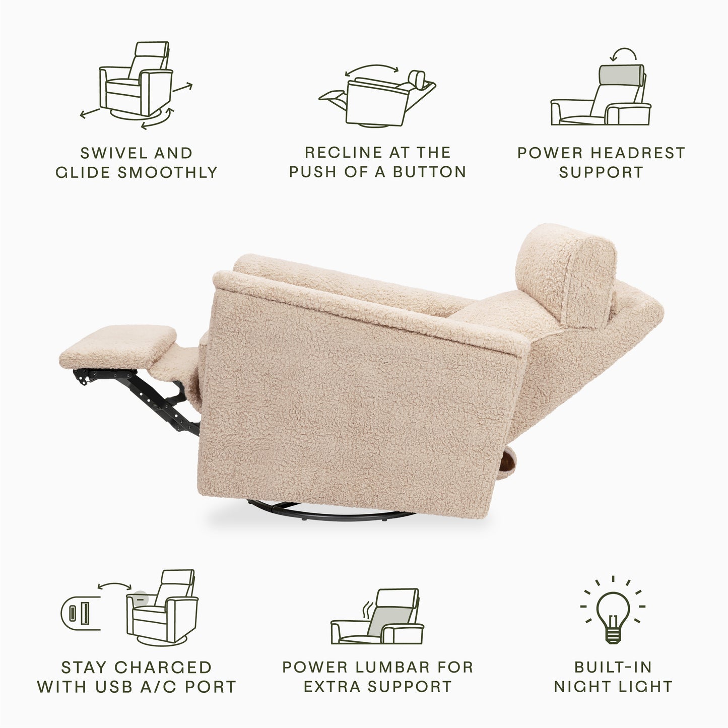 M17182CSG,Namesake,Willa Pro Power Glider Recliner w/ Power Lumbar in Chai Shearling