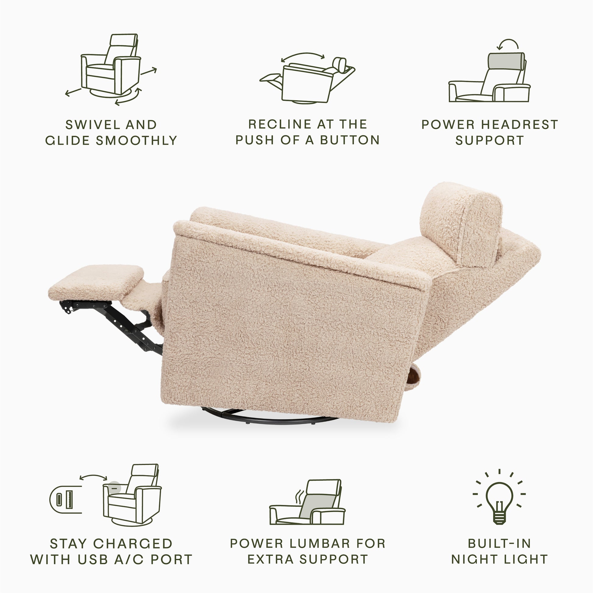 M17182CSG,Namesake,Willa Pro Power Glider Recliner w/ Power Lumbar in Chai Shearling