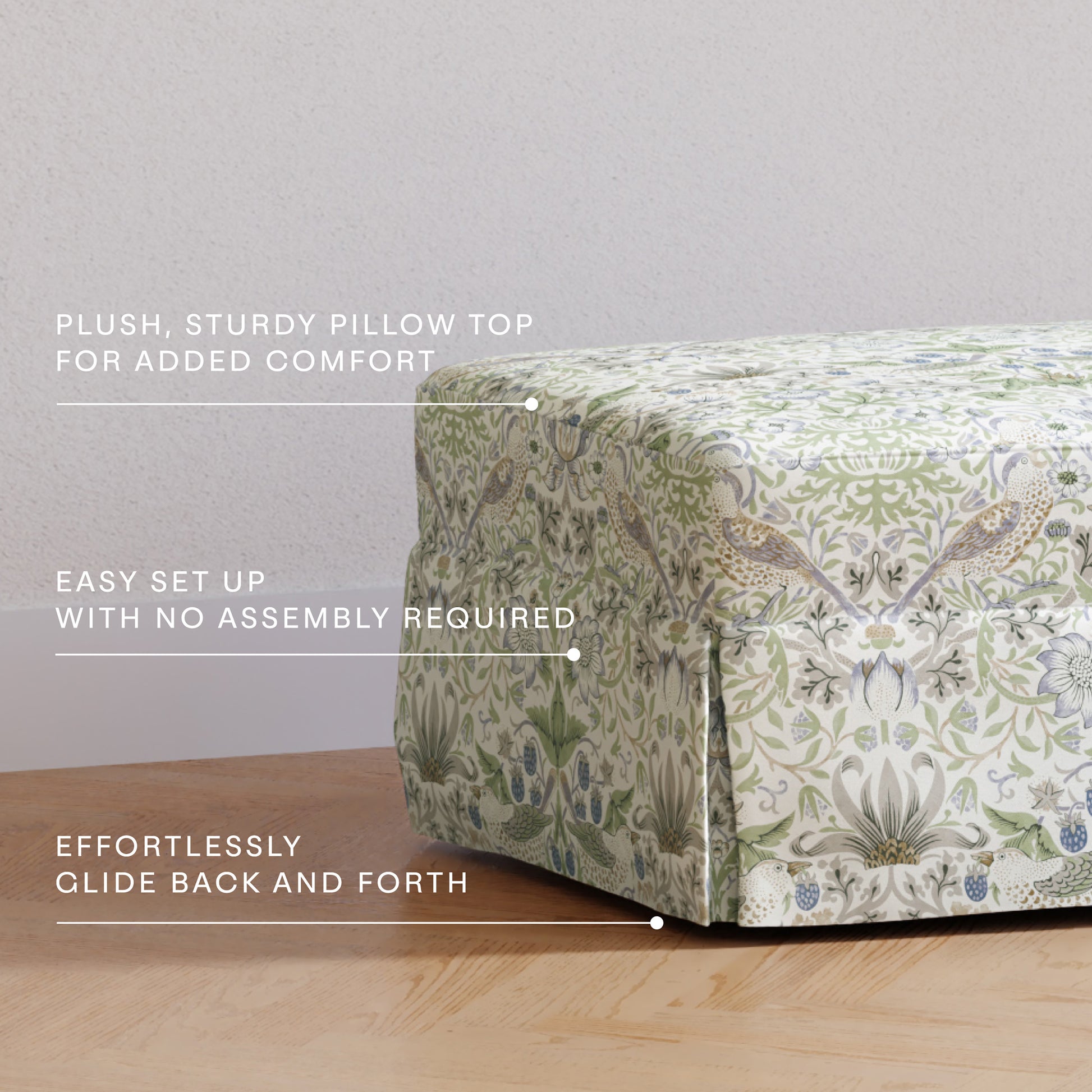 M21785TTFT,Namesake,Crawford Gliding Ottoman in Strawberry Thief in Fig & Thyme