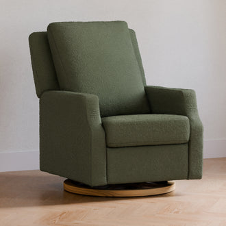 M22287OBLB,Namesake,Crewe Recliner and Swivel Glider in Olive Boucle w/Light Wood Base