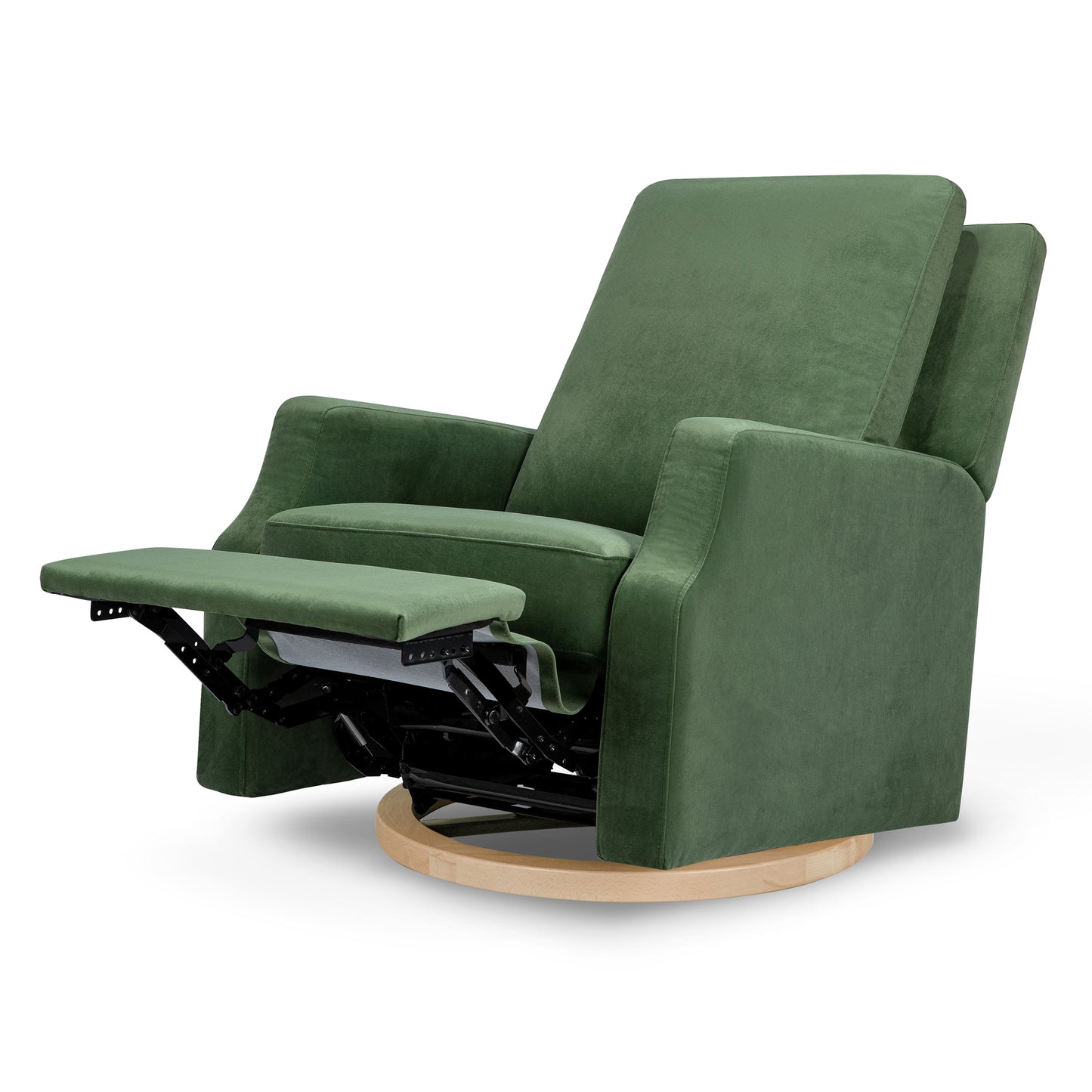 M22287FGVLB,Namesake,Crewe Recliner and Swivel Glider in Forest Green Velvet w/Light Wood Base