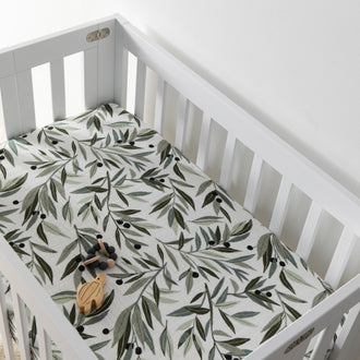 T28236,Babyletto,Olive Branches Muslin Mini Crib Sheet in GOTS Certified Organic Cotton