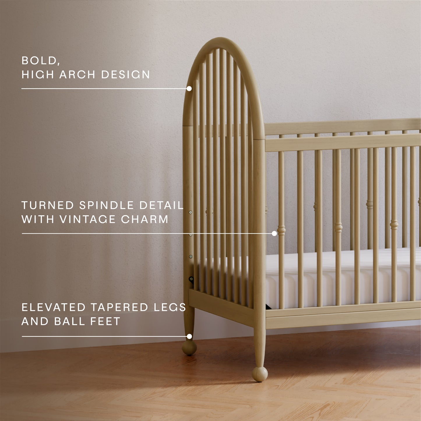 M31401WP,Namesake,Alouette 3-in-1 Convertible Spindle Crib in Washed Pine