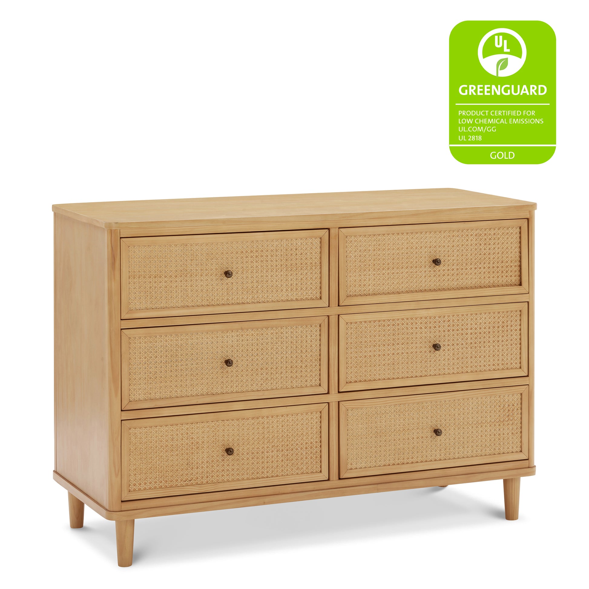 M23716HYHC,Namesake,Marin with Cane 6 Drawer Assembled Dresser in Honey and Honey Cane