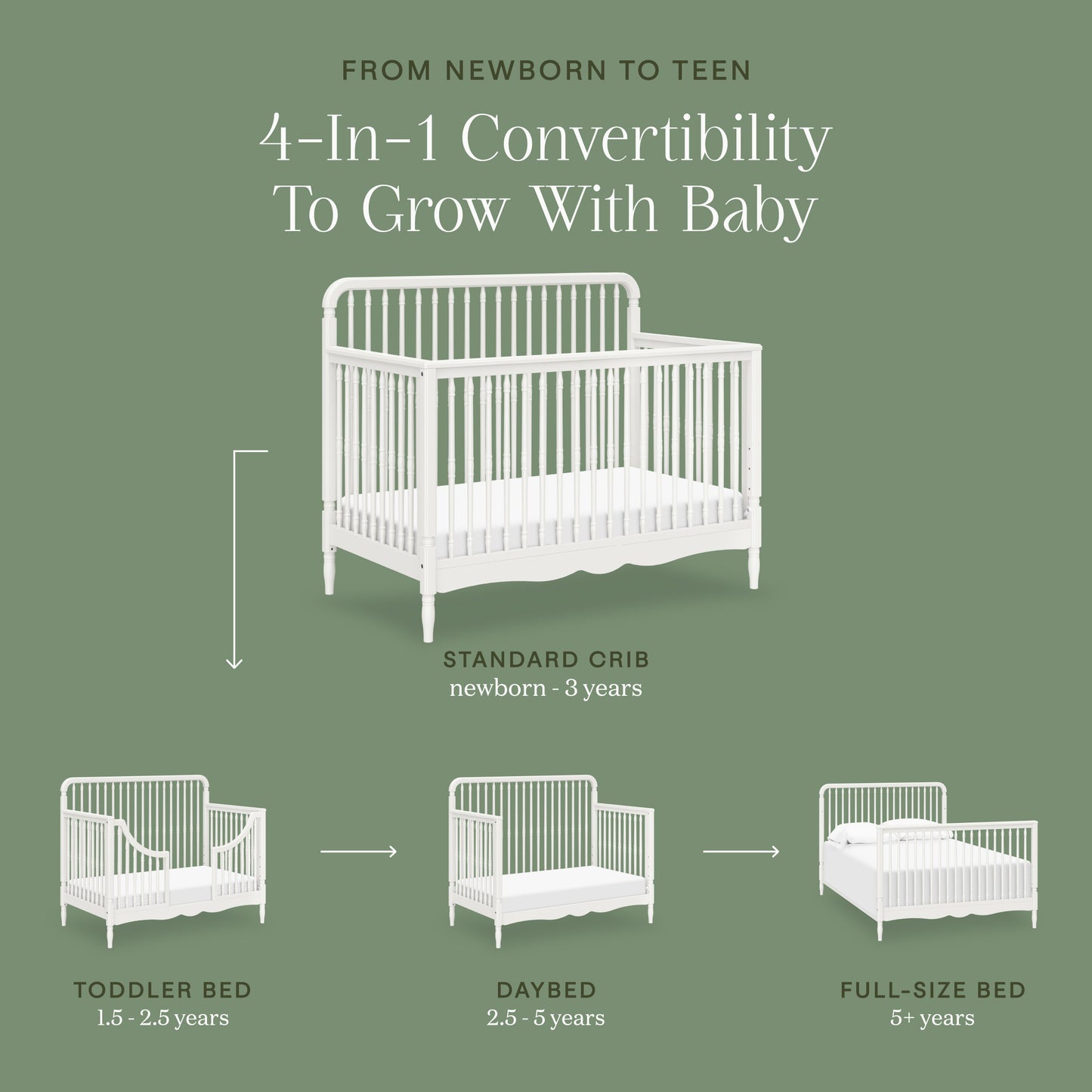 M7141RW,Namesake,Liberty 4-in-1 Convertible Spindle Crib in Warm White