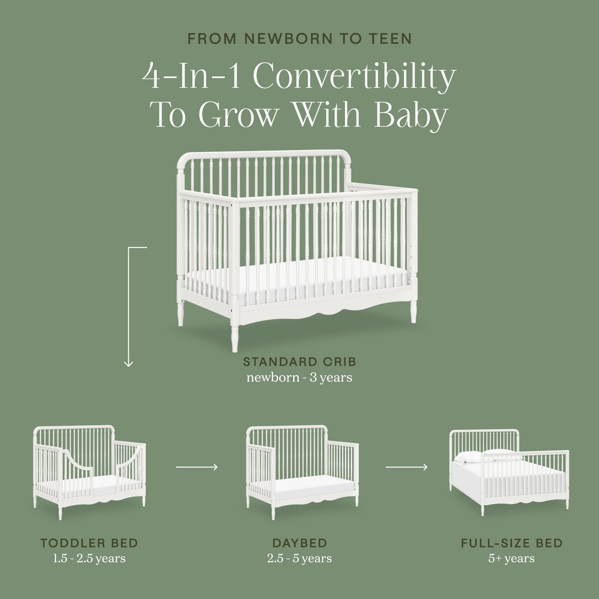 M7141RW,Namesake,Liberty 4-in-1 Convertible Spindle Crib in Warm White