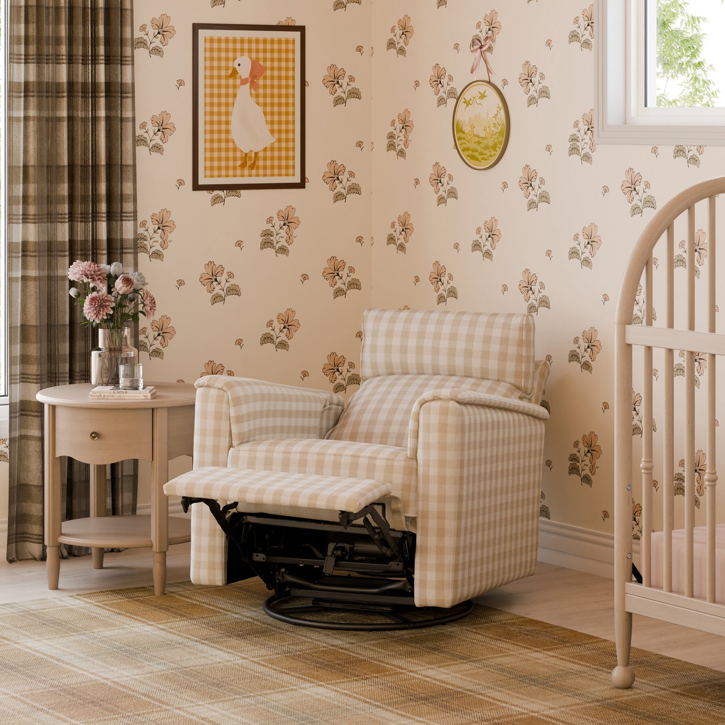 M17182TGH,Namesake,Willa Pro Power Glider Recliner w/ Power Lumbar in Tan Gingham