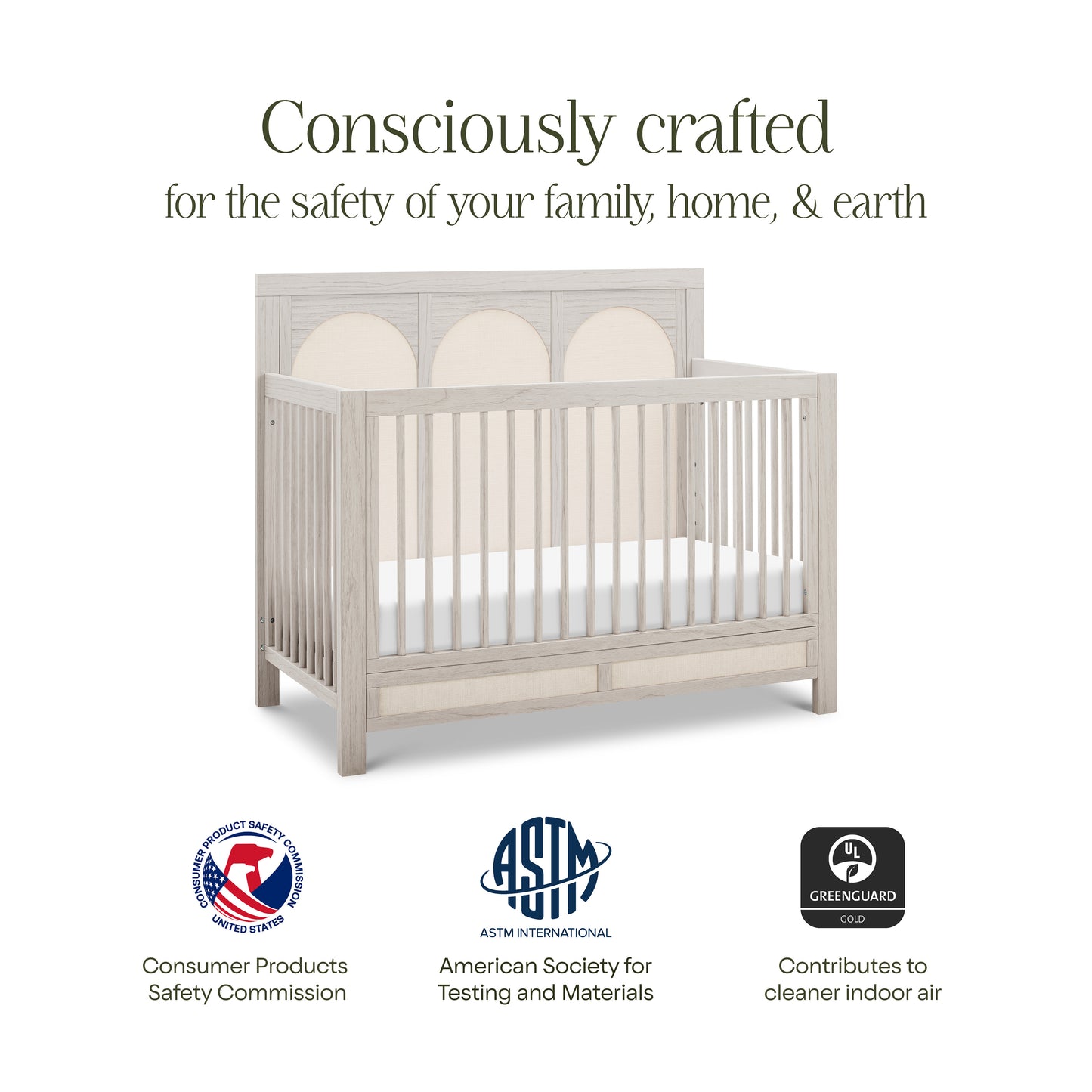 M24801WDFPEW,Namesake,Eloise 4-in-1 Convertible Crib in White Driftwood and Performance Pearl Eco-Weave