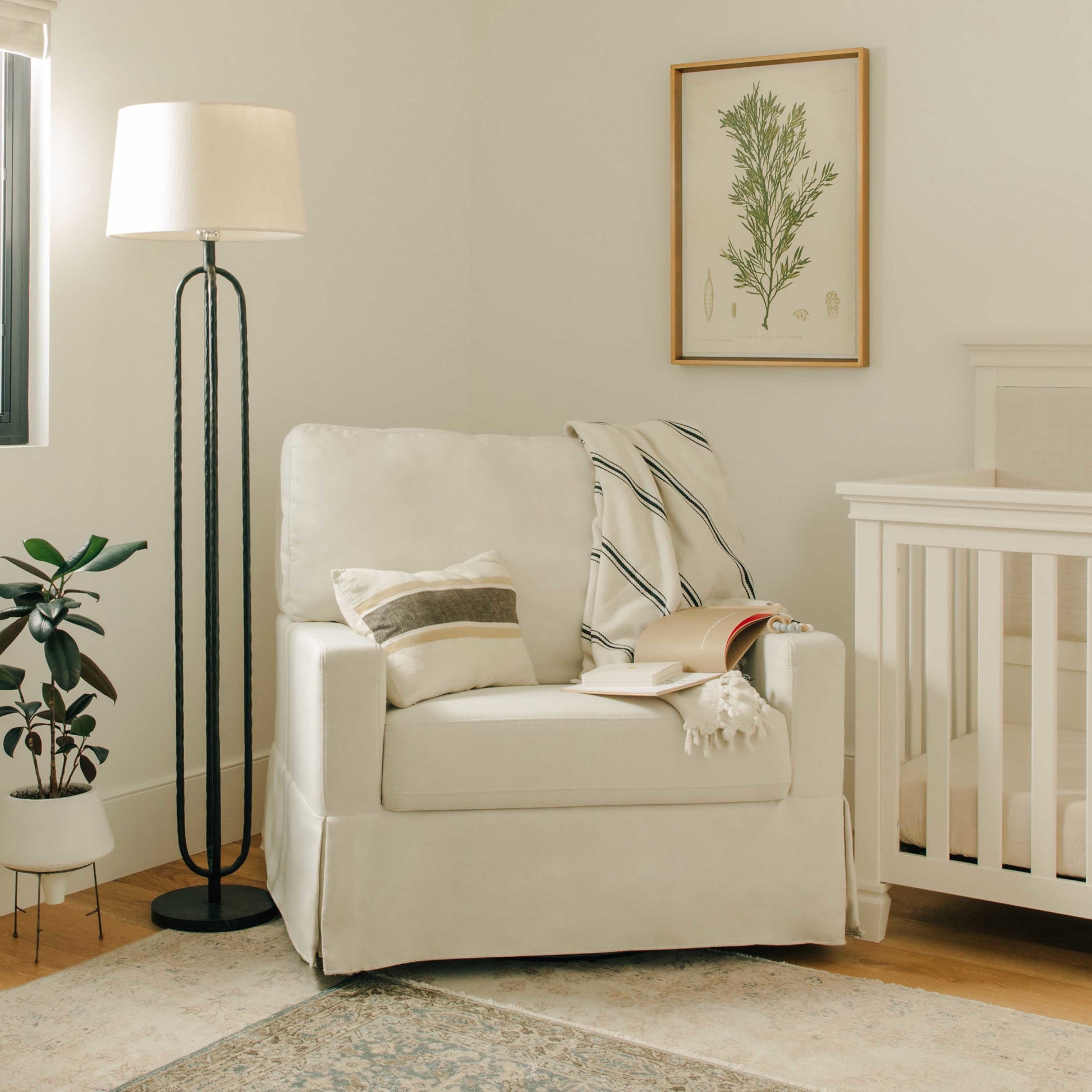 M21797PCMEW,Namesake,Crawford Chair and a Half Pillowback Swivel Glider in Performance Cream Eco Weave