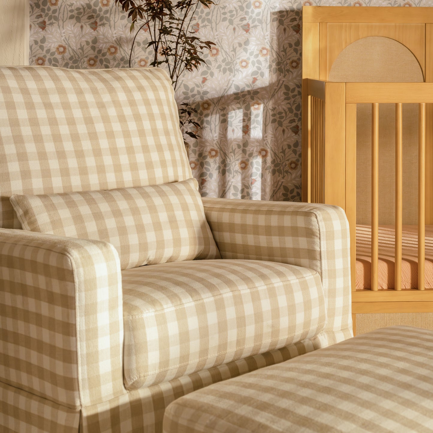 M21787TGH,Crawford Pillowback Comfort Swivel Glider in Tan Gingham