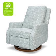 M22287BPBDB,Namesake,Crewe Recliner and Swivel Glider in Bellflowers in Powdered Blue w/Dark Wood Base