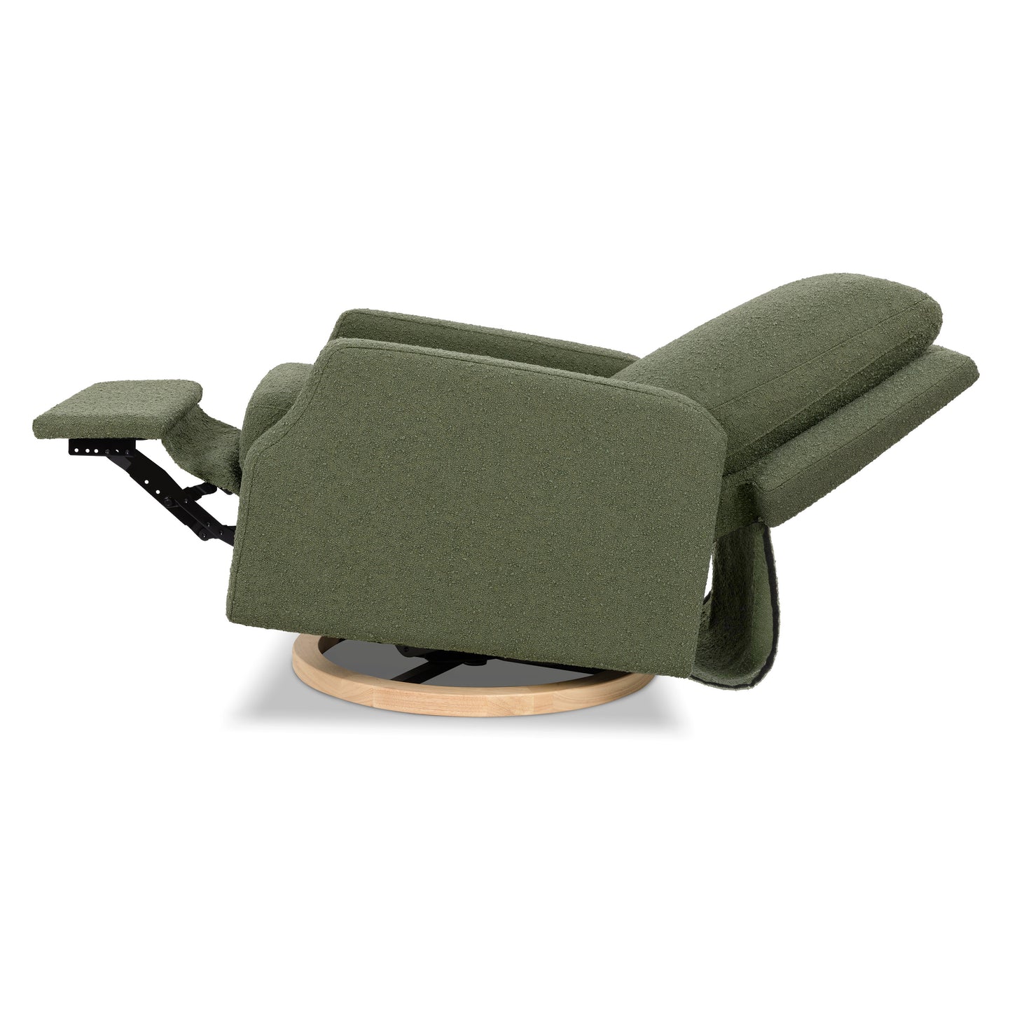 M22286OBLB,Namesake,Crewe Electronic Swivel Glider Recliner in Olive Boucle w/Light Wood Base