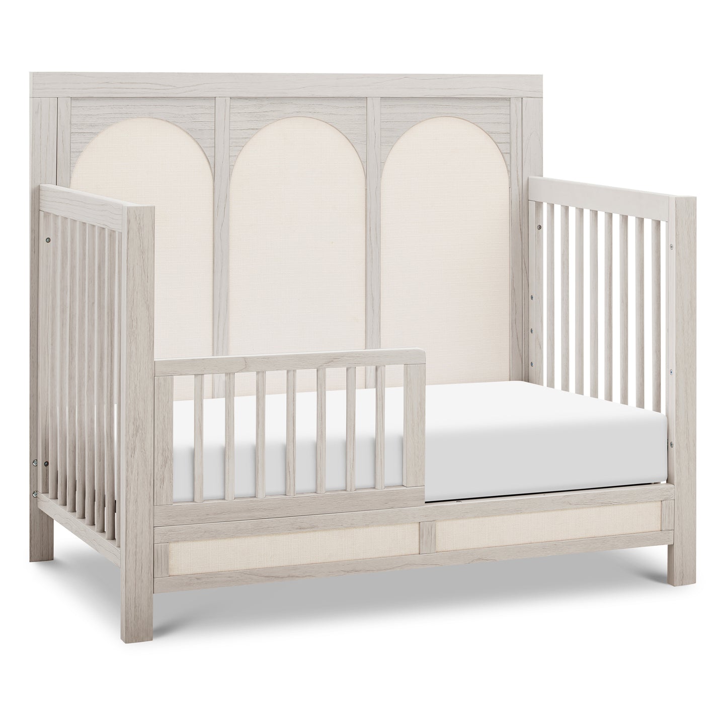 M24801WDFPEW,Namesake,Eloise 4-in-1 Convertible Crib in White Driftwood and Performance Pearl Eco-Weave