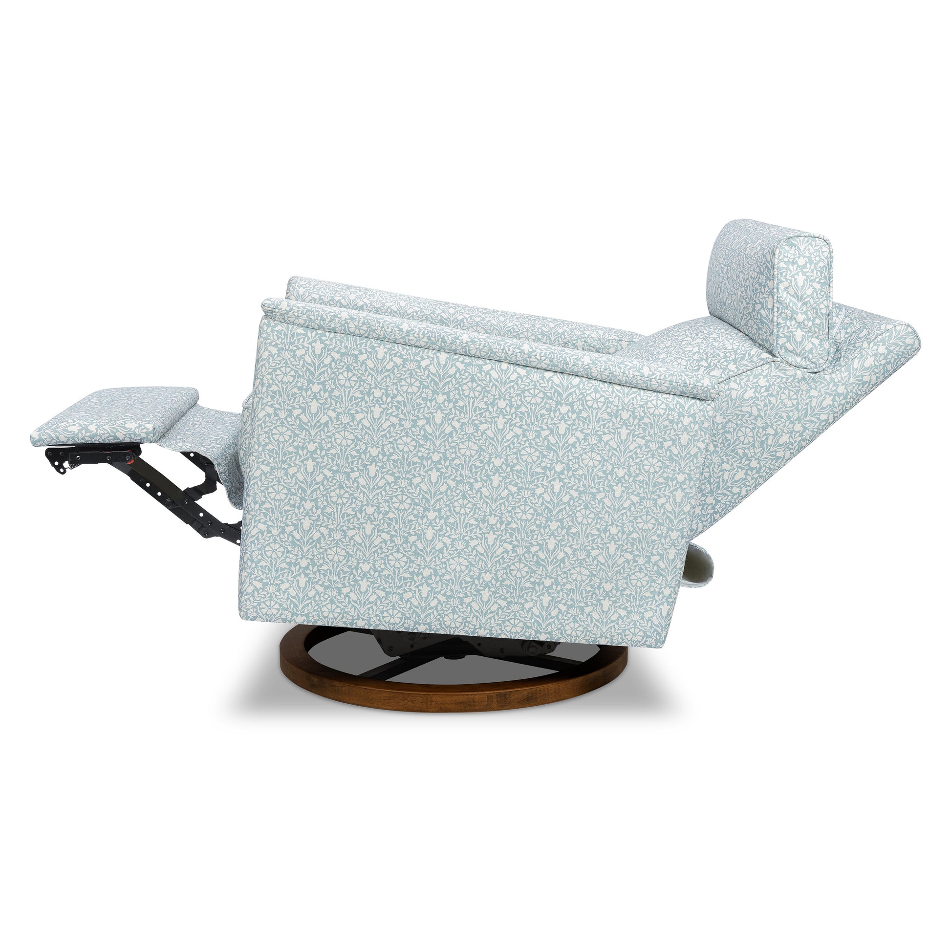 M17186BPBDB,Namesake,Willa Plus Power Glider Recliner w/ Power Headrest in Bellflowers in Powdered Blue w/ Dark Wood Base