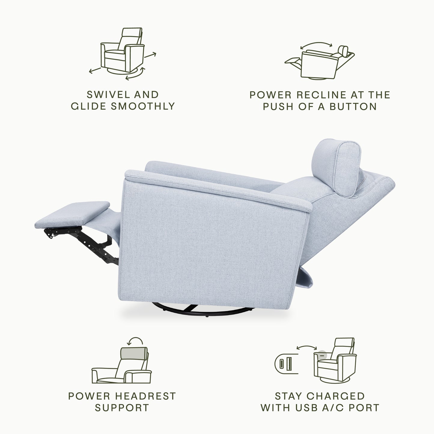 M17186PCET,Namesake,Willa Plus Power Glider Recliner w/ Power Headrest in Performance Blue Chambray Eco-Twill