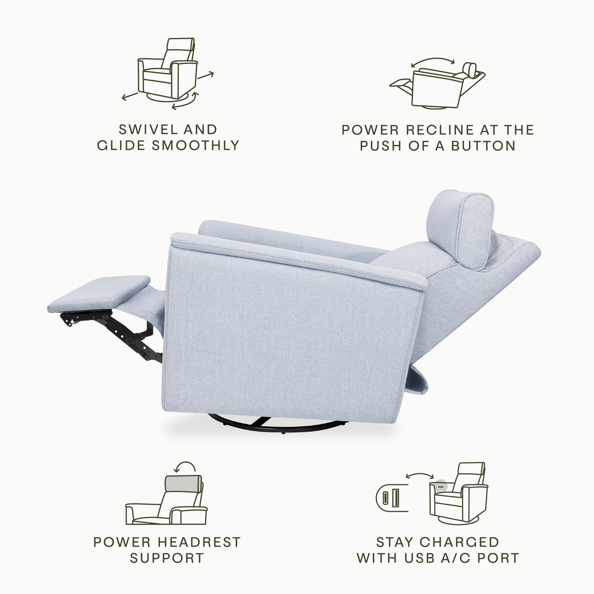 M17186PCET,Namesake,Willa Plus Power Glider Recliner w/ Power Headrest in Performance Blue Chambray Eco-Twill