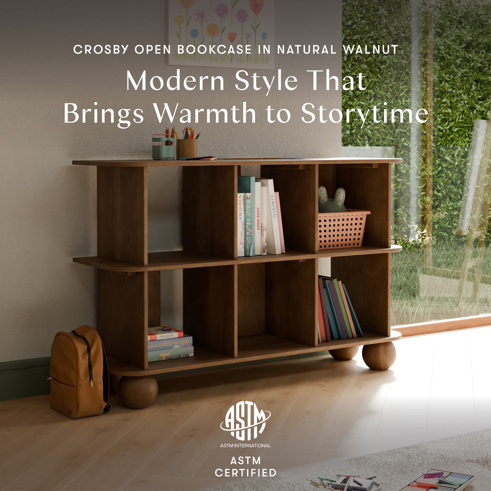 M31811NL,Babyletto Kids,Crosby Open Bookcase in Natural Walnut