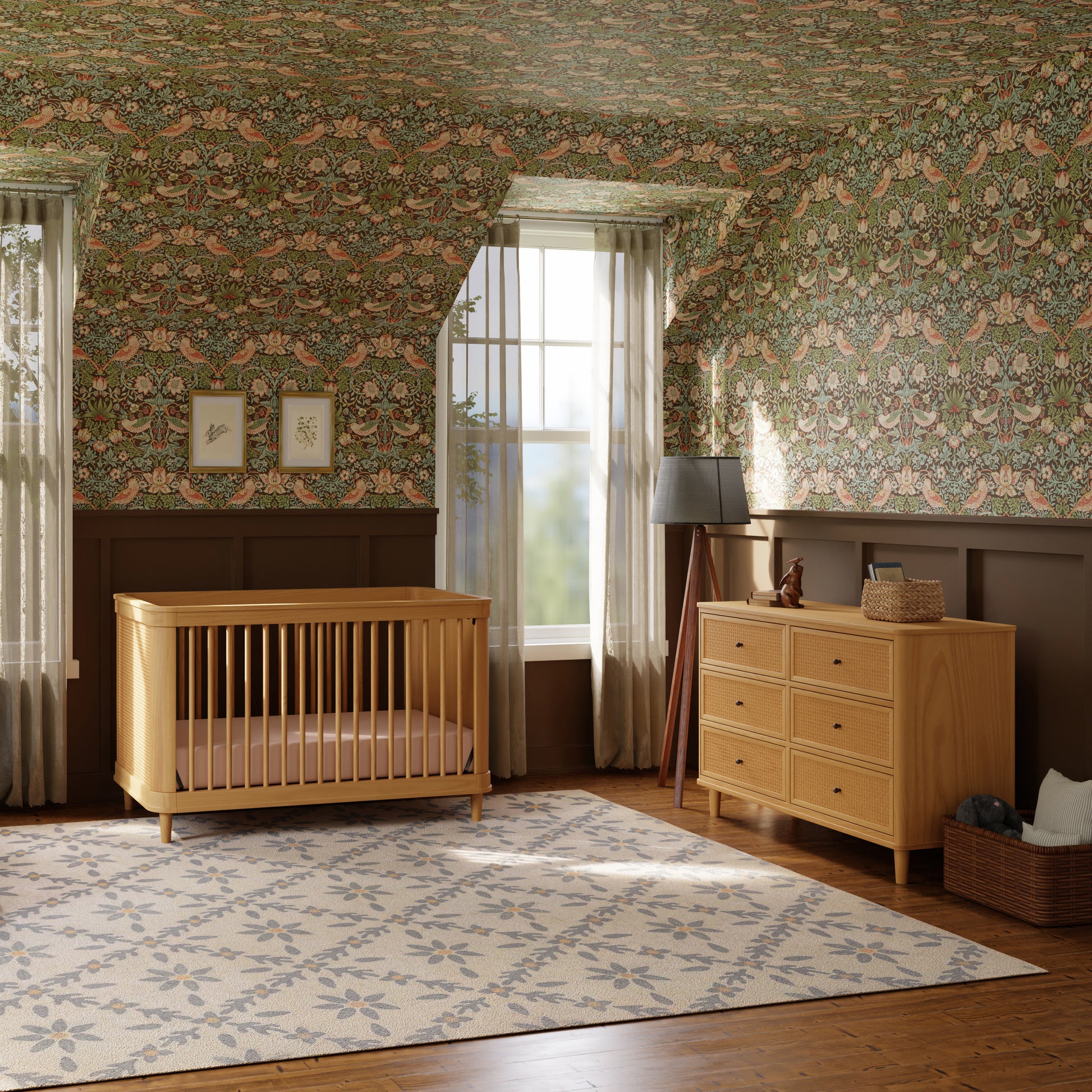 M23716HYHC,Namesake,Marin with Cane 6 Drawer Assembled Dresser in Honey and Honey Cane