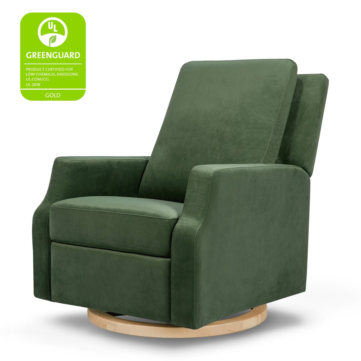 M22287FGVLB,Namesake,Crewe Recliner and Swivel Glider in Forest Green Velvet w/Light Wood Base