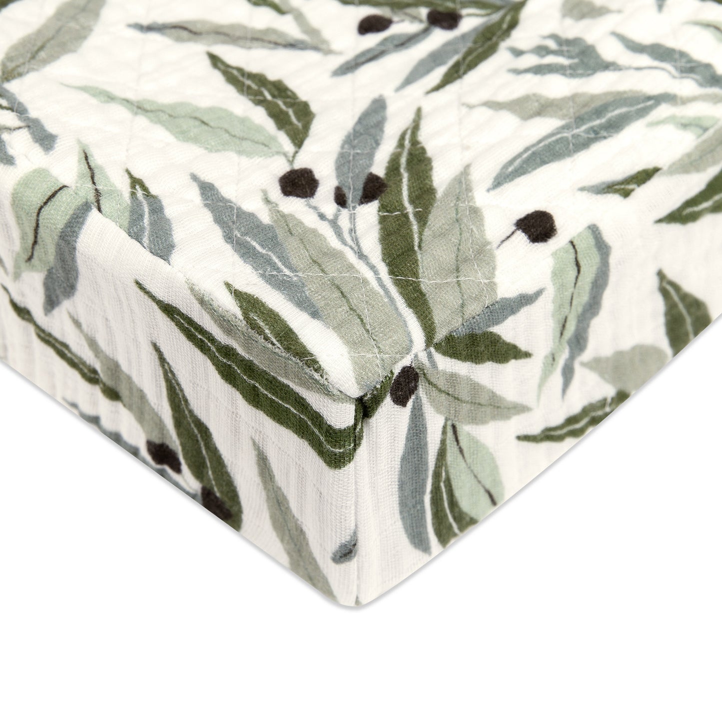 T28237,Babyletto,Olive Branches Quilted Muslin Changing Pad Cover in GOTS Certified Organic Cotton