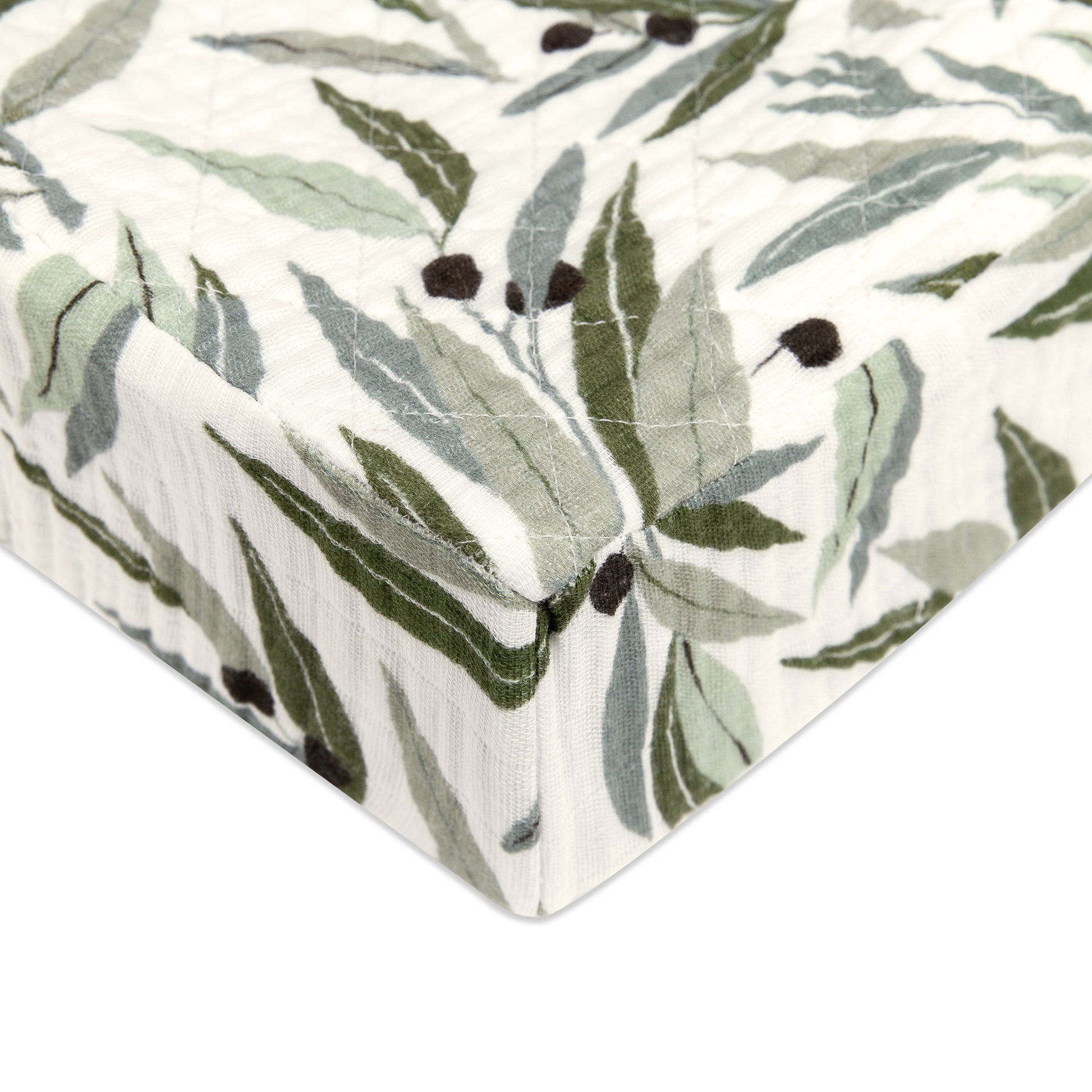 T28237,Olive Branches Quilted Muslin Changing Pad Cover in GOTS Certified Organic Cotton