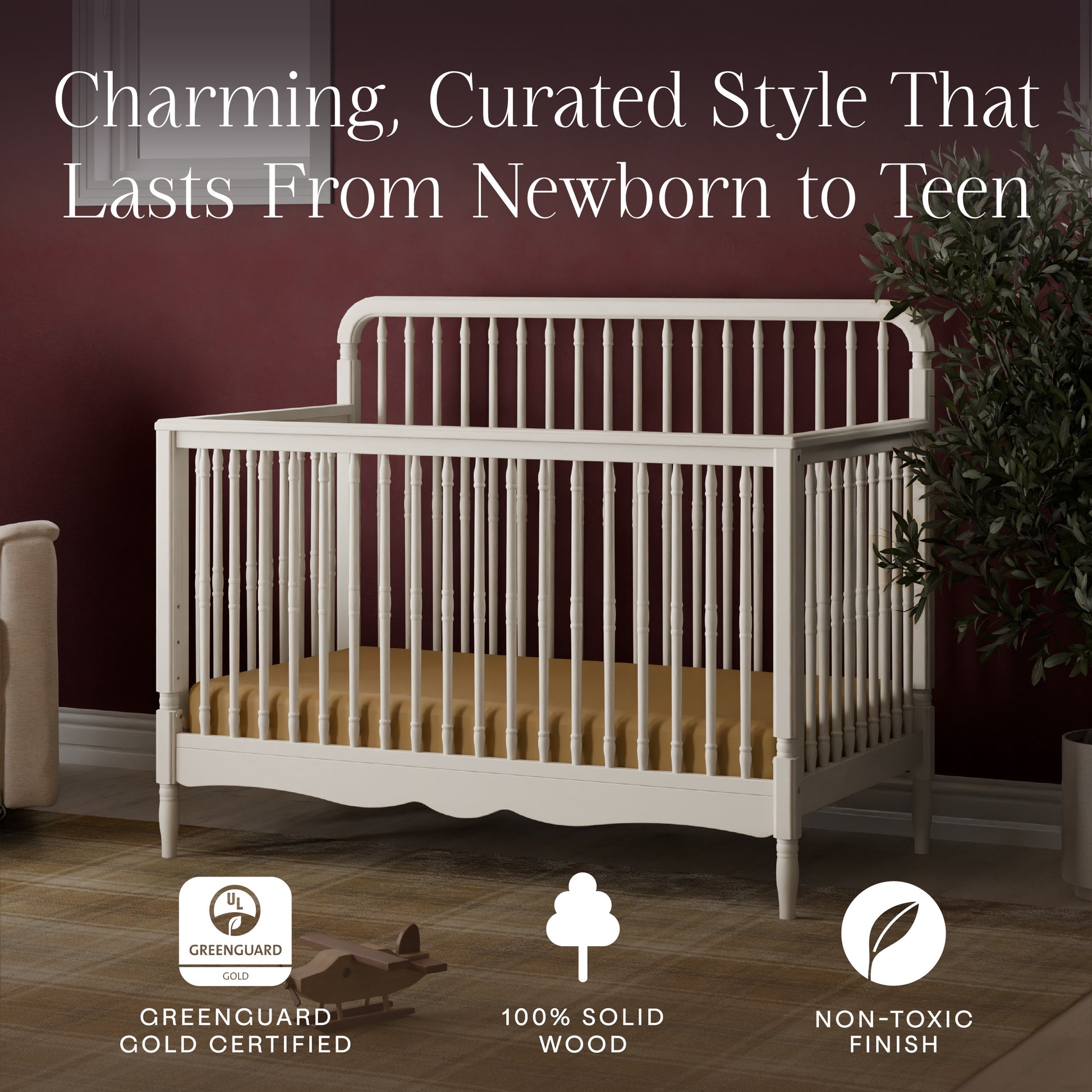 M7141RW,Namesake,Liberty 4-in-1 Convertible Spindle Crib in Warm White